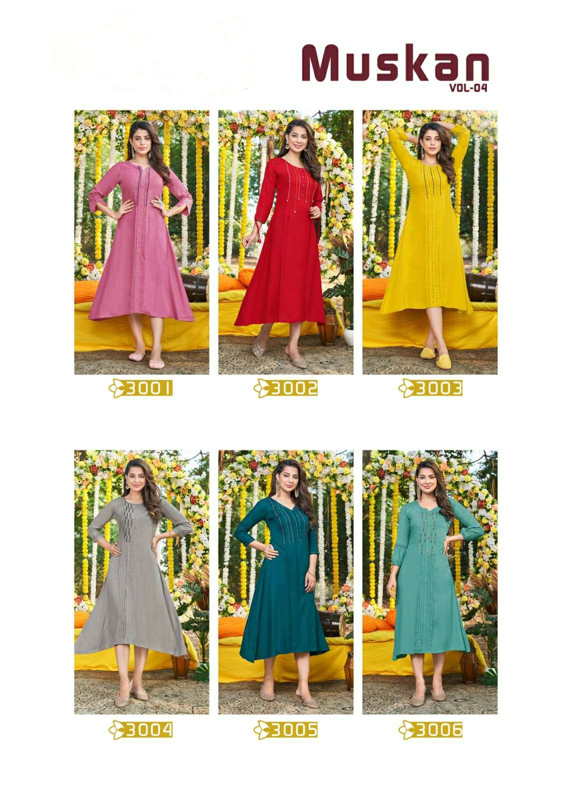 MUSKAN VOL 4 PREMIUM RAYON LIVA TAG A LINE HAND WORK  KURTI WITH  STITCH PLATTING STYLE BY S3FOREVER BRAND INDEX